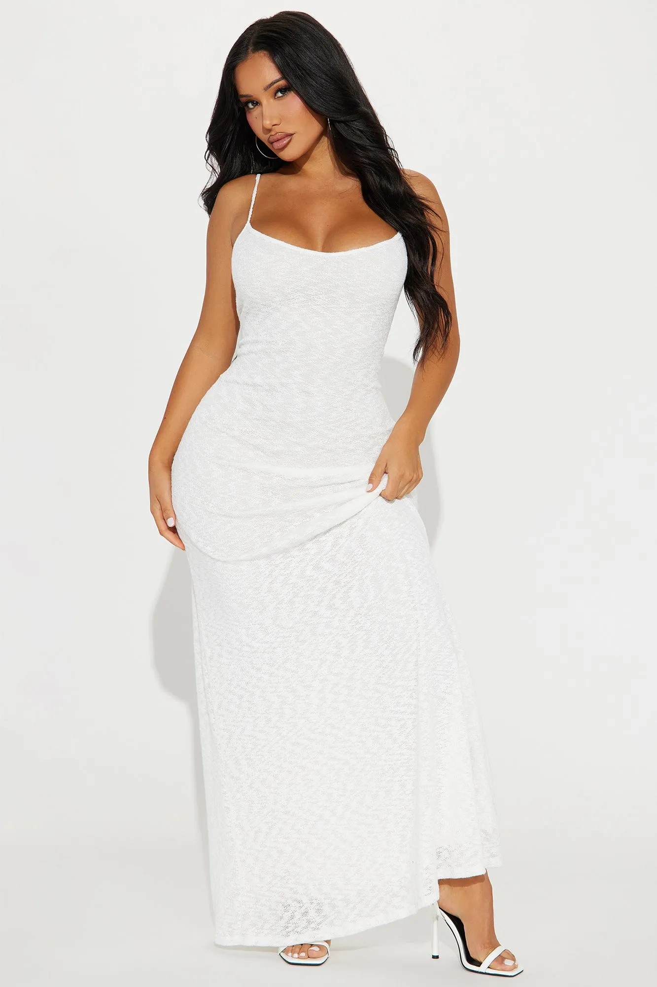 Heather Open Knit Maxi Dress - White