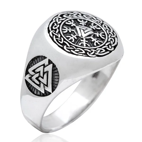 Helm of Awe & Valknut Ring - Sterling Silver