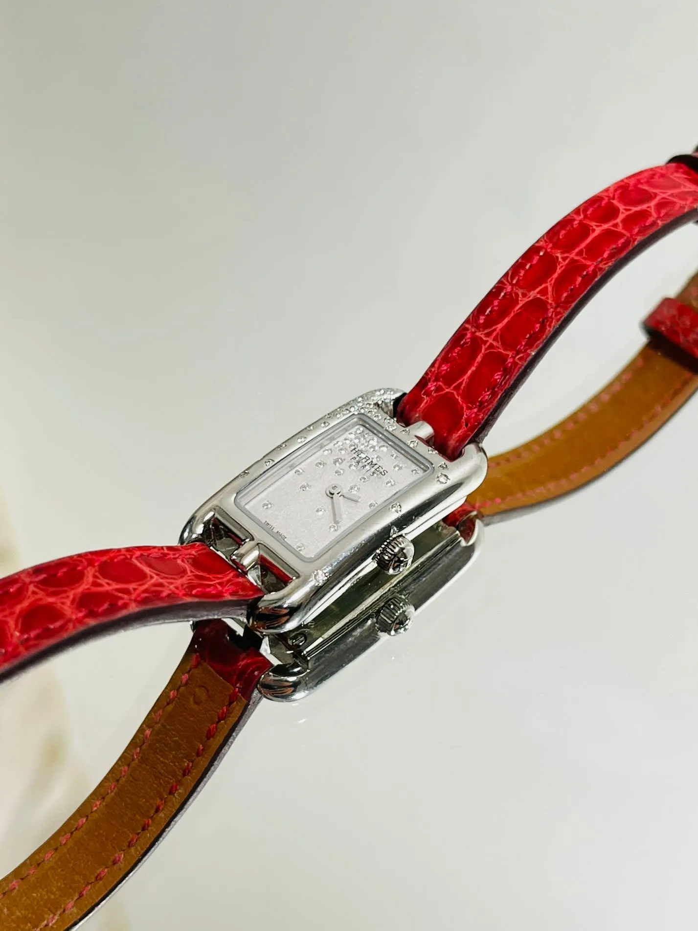 Hermes Diamond Nantucket Watch With Alligator Strap