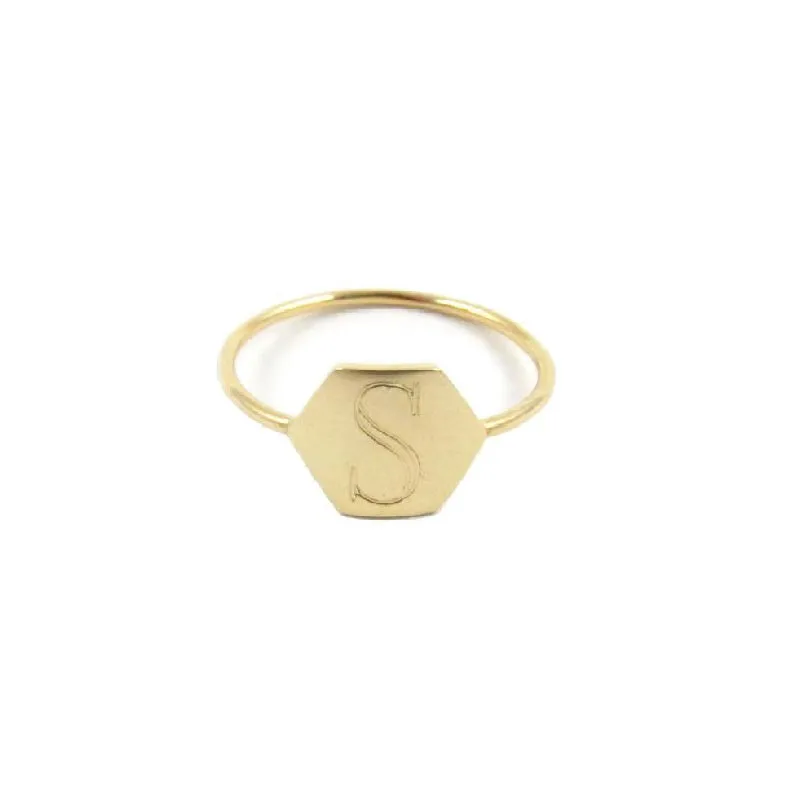 Hexagon Initial Signet Ring