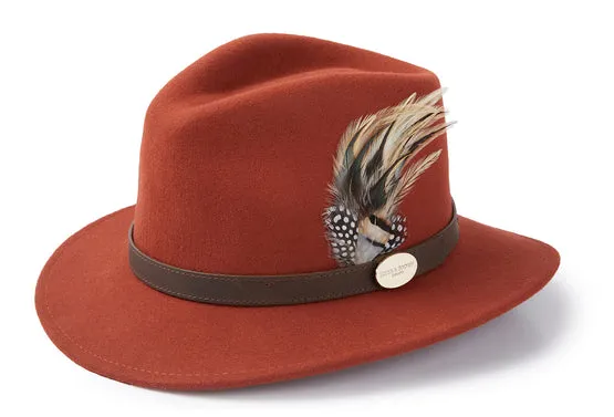 Hicks and Brown Suffolk Fedora- Guinea And Pheasant Feather