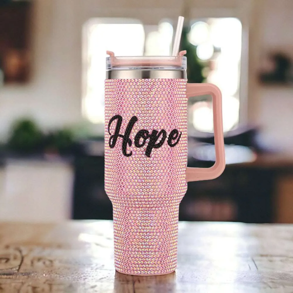 Hope Pink Bling Rhinestone Studded Stainless Steel 40 oz Tumbler