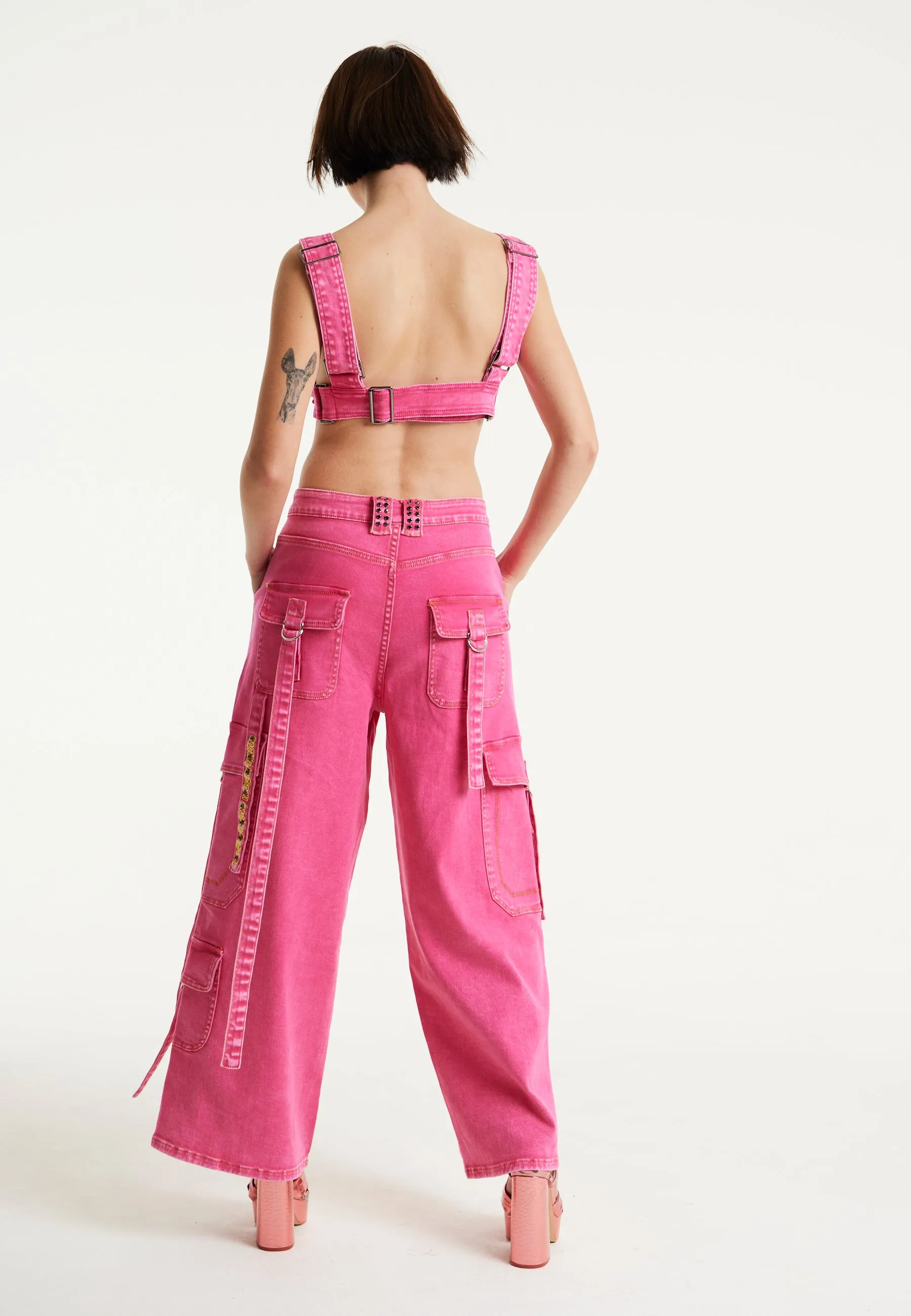 House of Holland Hot Pink Denim Studded Bralette