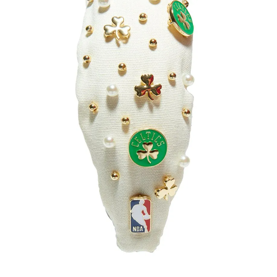 IVORY BOSTON CELTICS EMBELLISHED KNOTTED HEADBAND