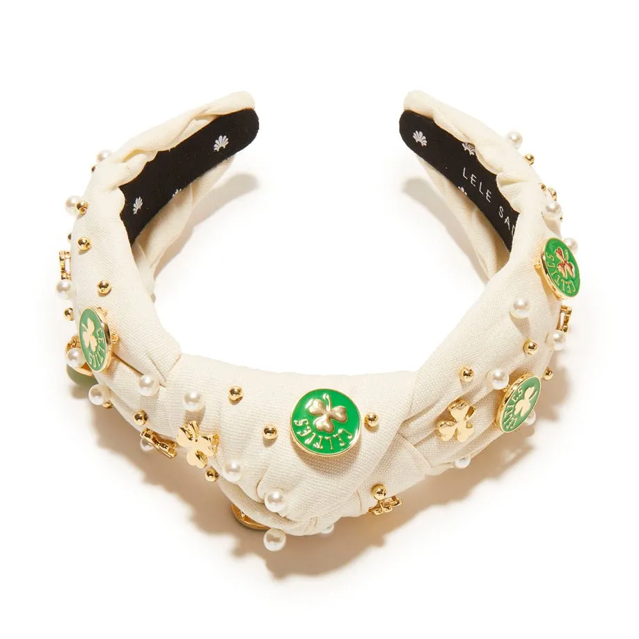 IVORY BOSTON CELTICS EMBELLISHED KNOTTED HEADBAND