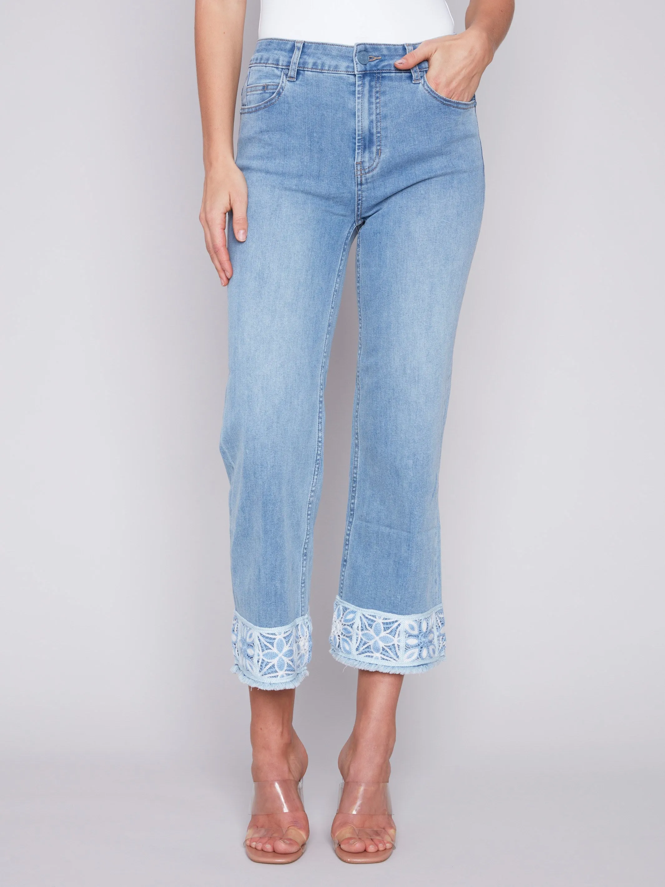 Jeans with Crochet Cuff - Light Blue