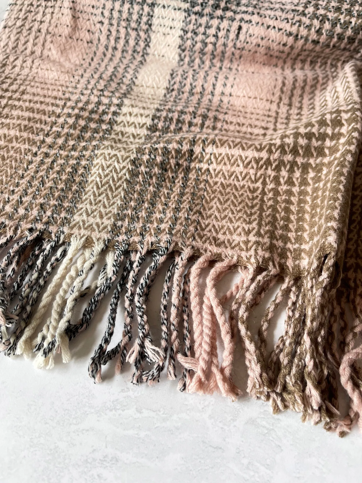 LARGE WOOL MIX THICK CHECKED SHAWL - PINK