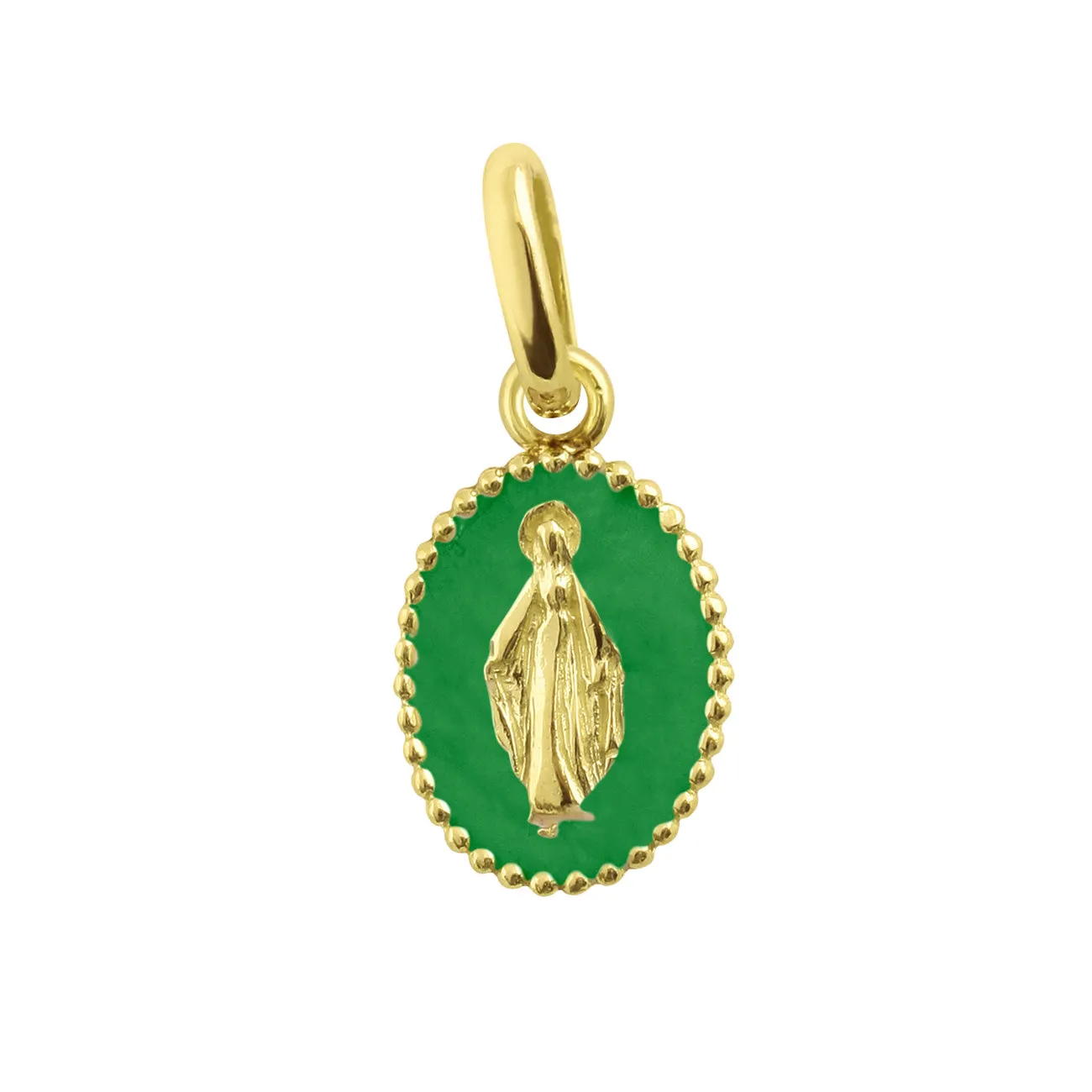 Madone Green Resin pendant, Yellow gold