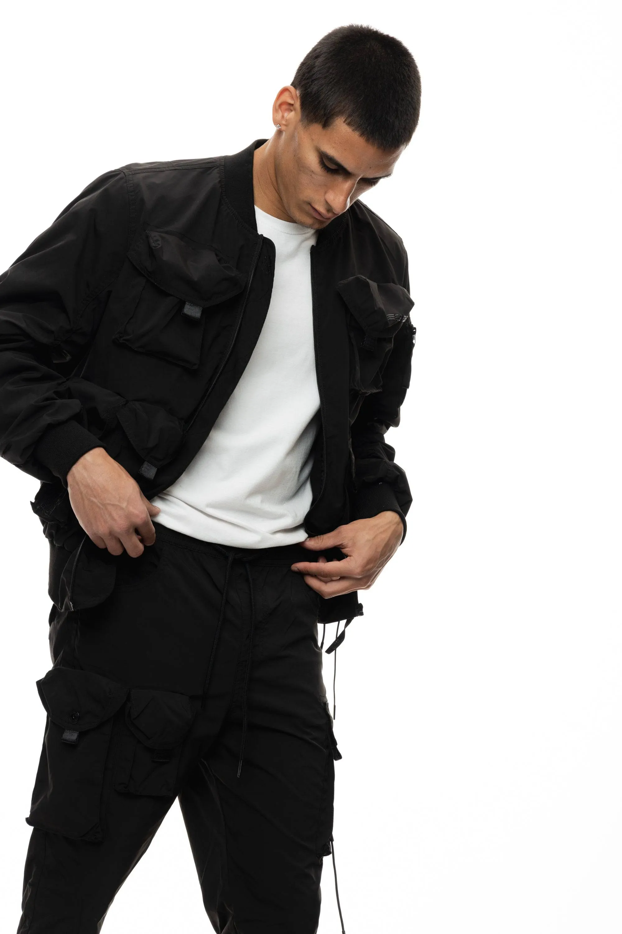 Mixed Media Utility Jacket - Black