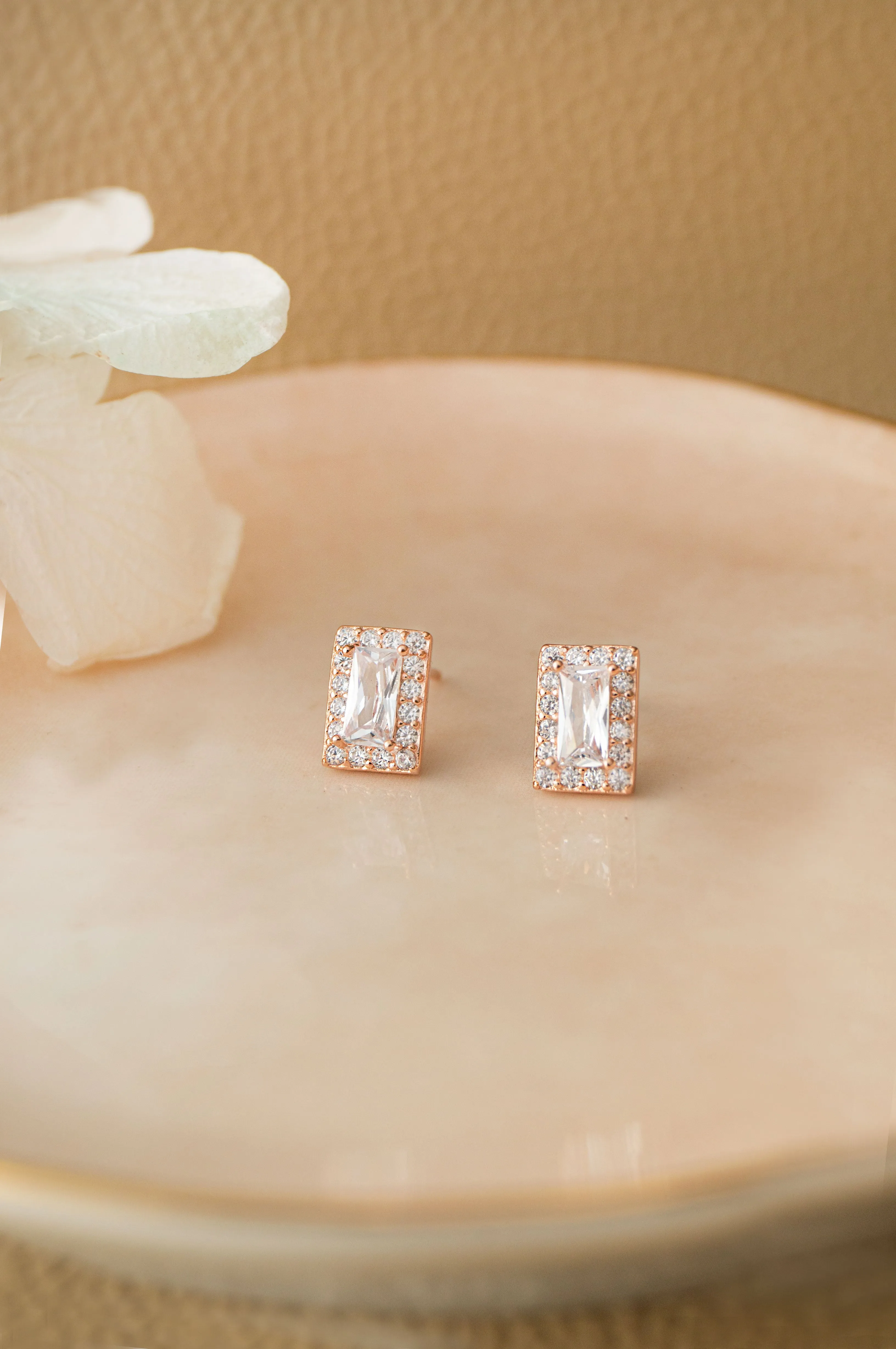 Mysterical Rectangle Solitaire Sterling Silver Stud Earrings