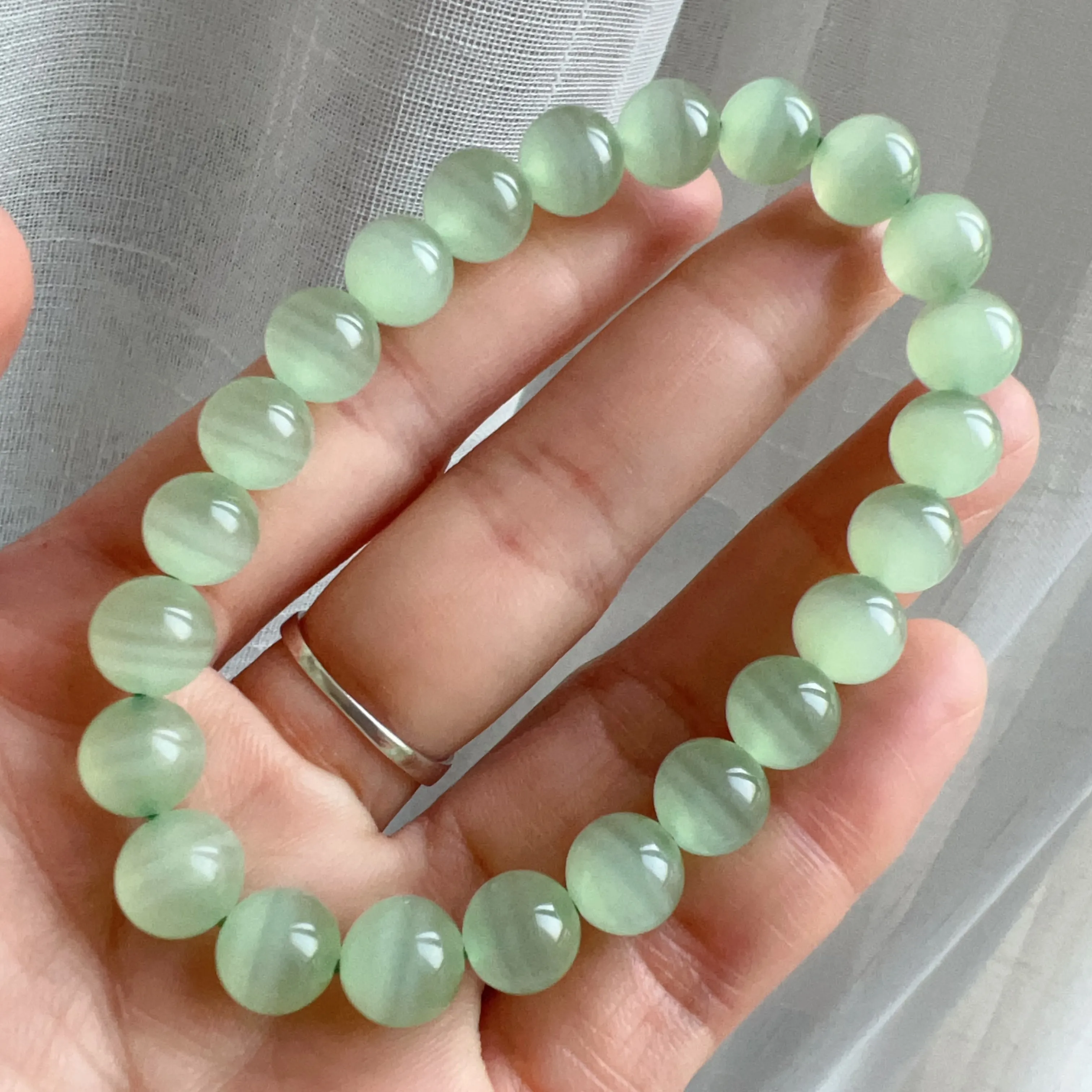 Natural Beautiful Top-grade Green Stone Bracelet 8.8mm Beads | Natural Afghanistan Green Jade Heart Chakra Healing Gemstone