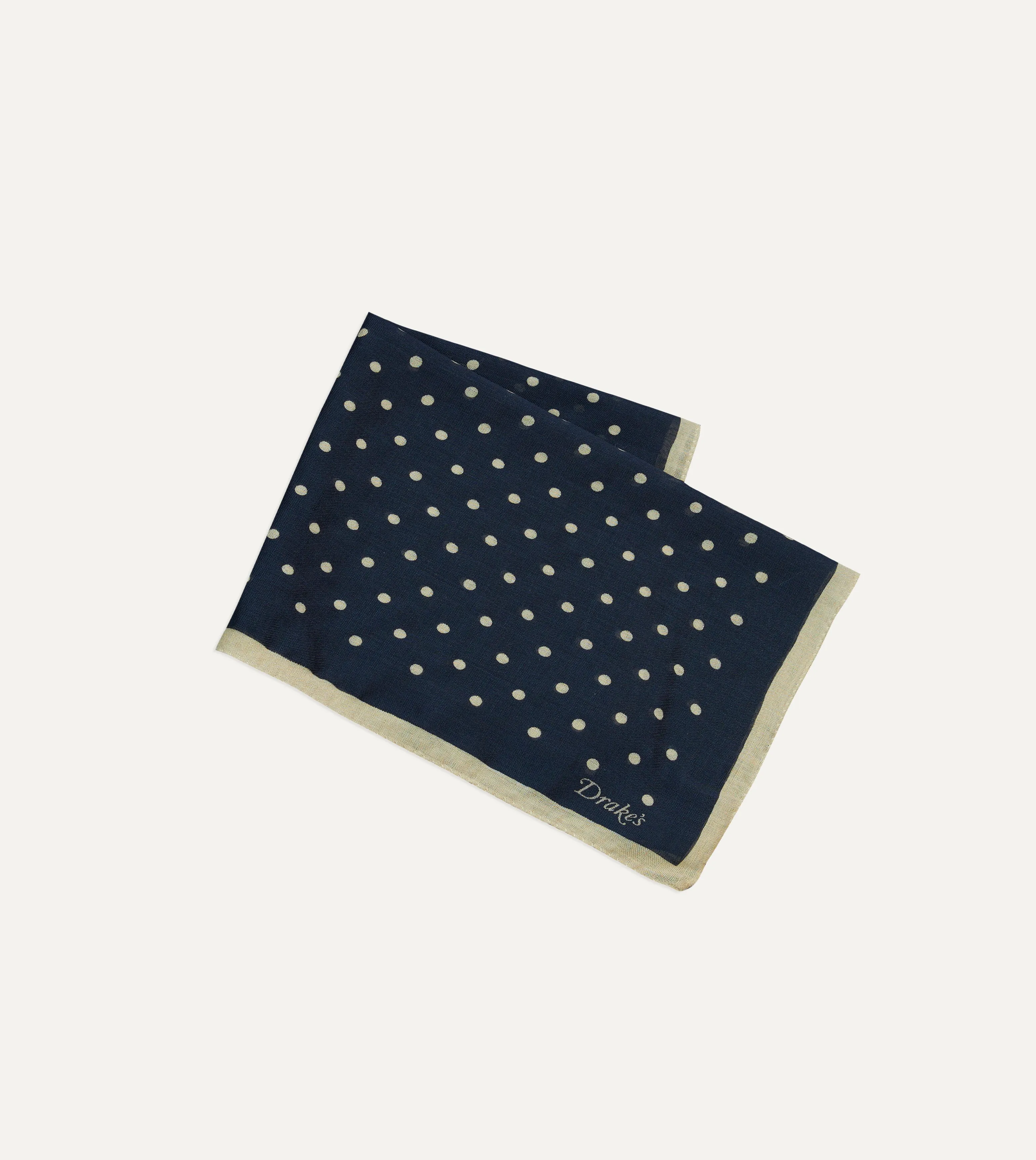 Navy Spot Print Wool-Silk Pocket Square