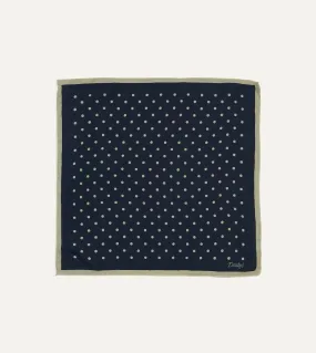 Navy Spot Print Wool-Silk Pocket Square