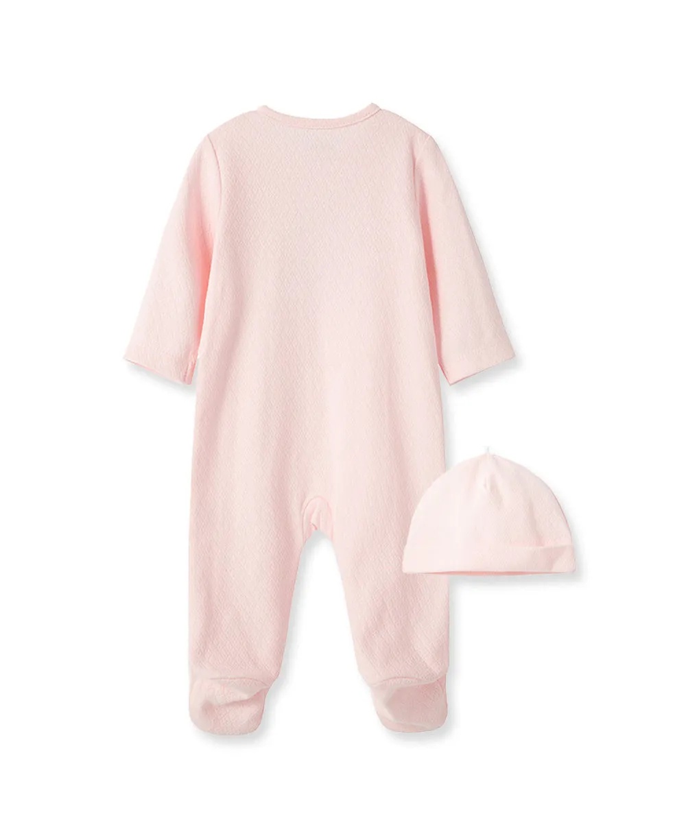 New Pink Welcome To The World 2-Way-Zip Footed One-Piece And Hat