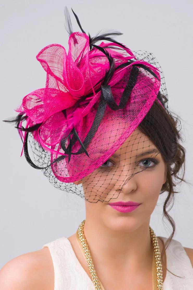 Noor Fascinator - Fuchsia And Black