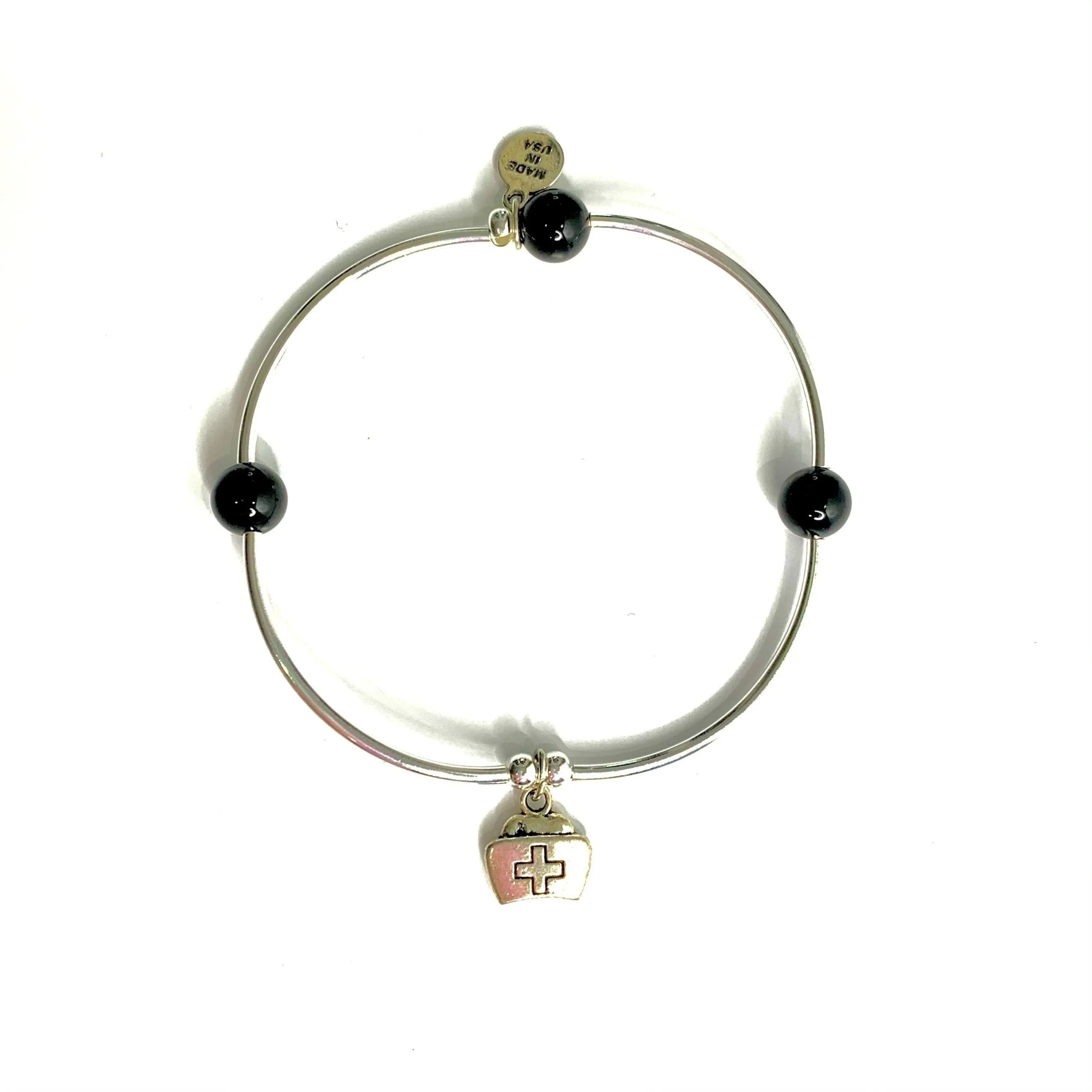 Nurse Cap | Soft Bangle Charm Bracelet | Onyx