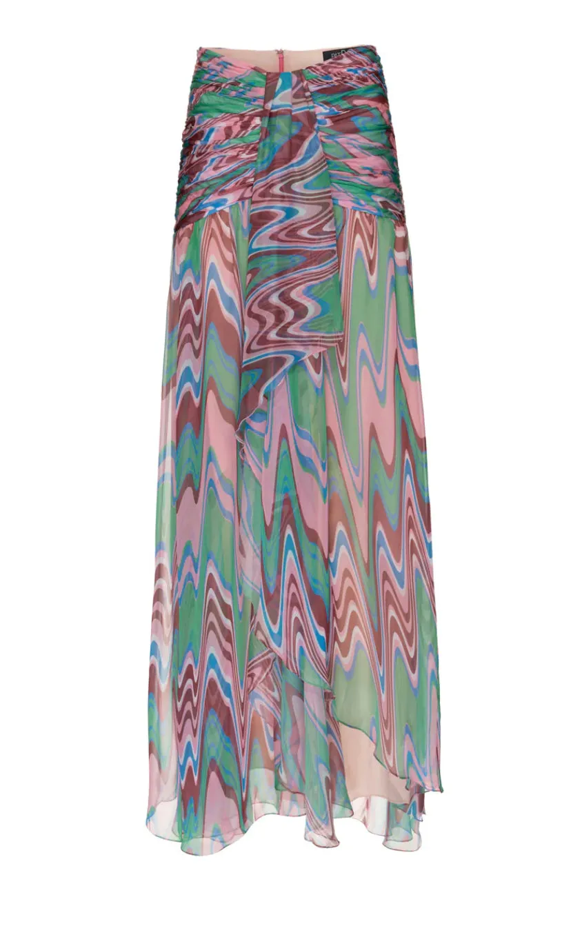 Patbo - Wave High Waist Draped Maxi Skirt - Green Multi