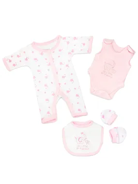 Pink Elephant 4 Piece Set - Sleepsuit, Vest, Bib & Mitts