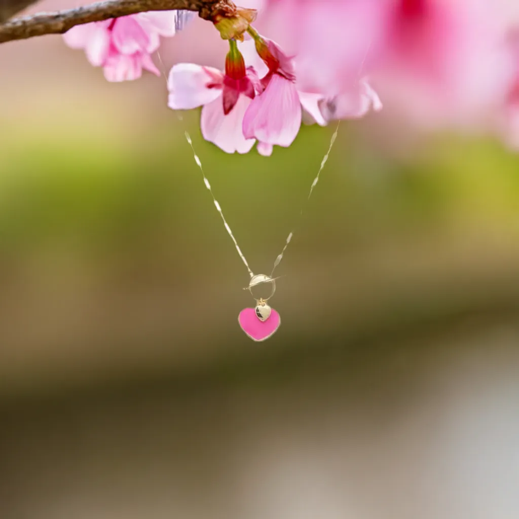 PINK HEART CHARM OVAL LINK NECKLACE- M H W ACCESSORIES