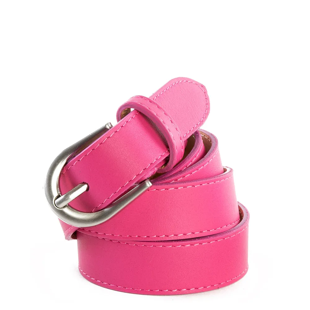 Pink Real Italian Leather Narrow Belt