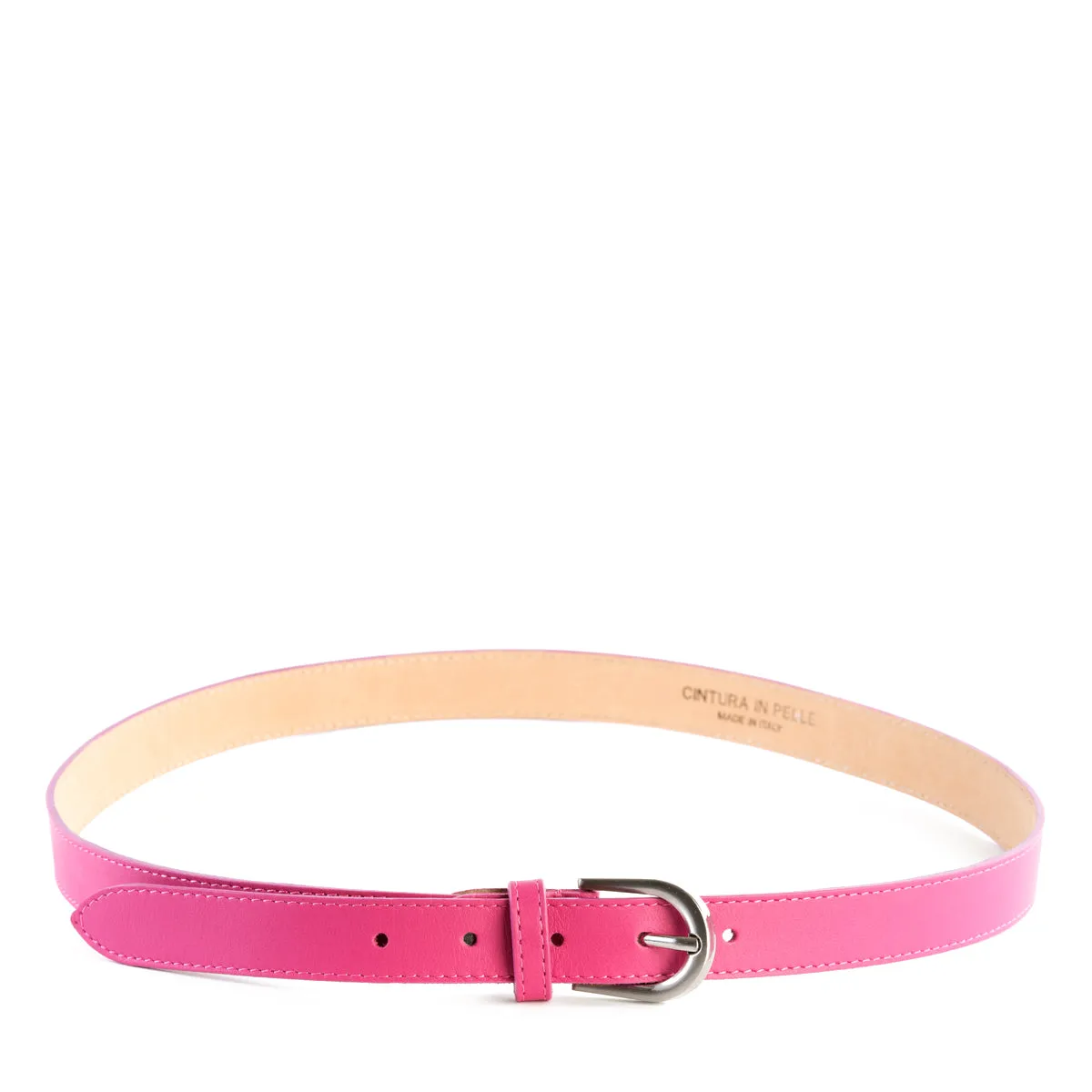 Pink Real Italian Leather Narrow Belt