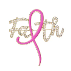 Pink Ribbon Faith Brooch - Gold