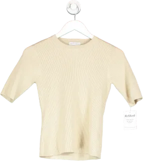 PRETTY LAVISH Beige Ribbed Top UK S