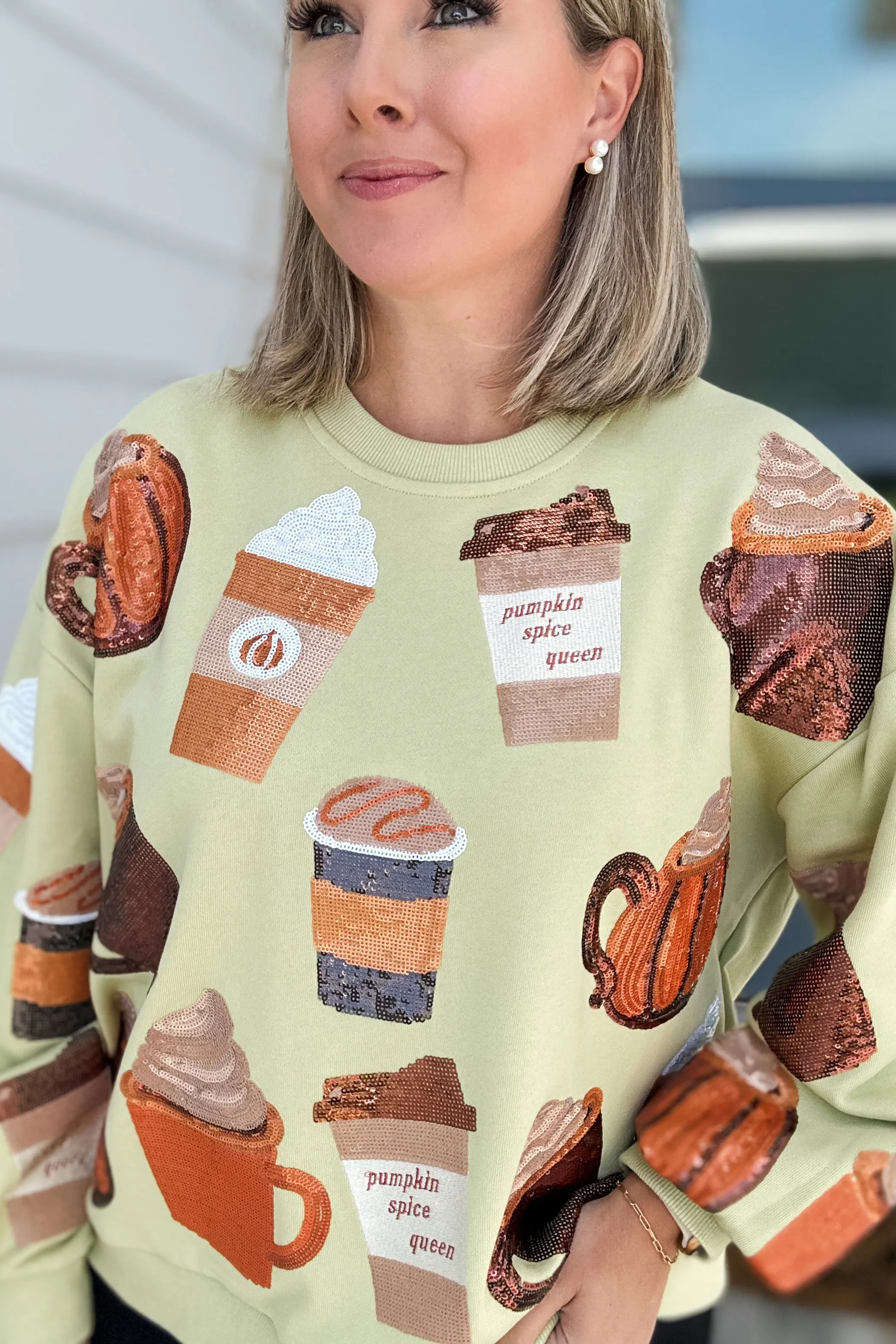 Queen Of Sparkles: Pale Green Pumpkin Spice Queen Sweatshirt