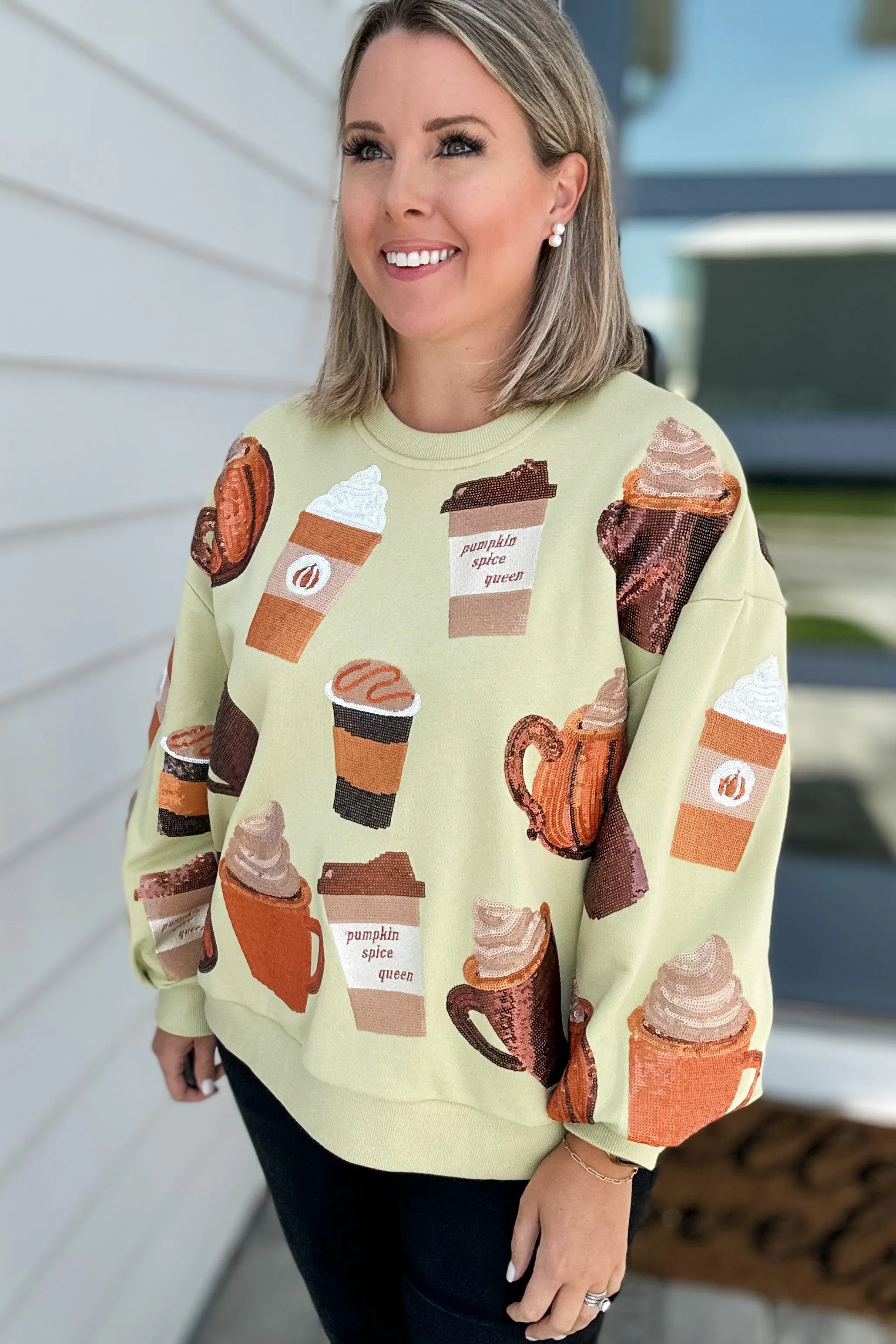 Queen Of Sparkles: Pale Green Pumpkin Spice Queen Sweatshirt