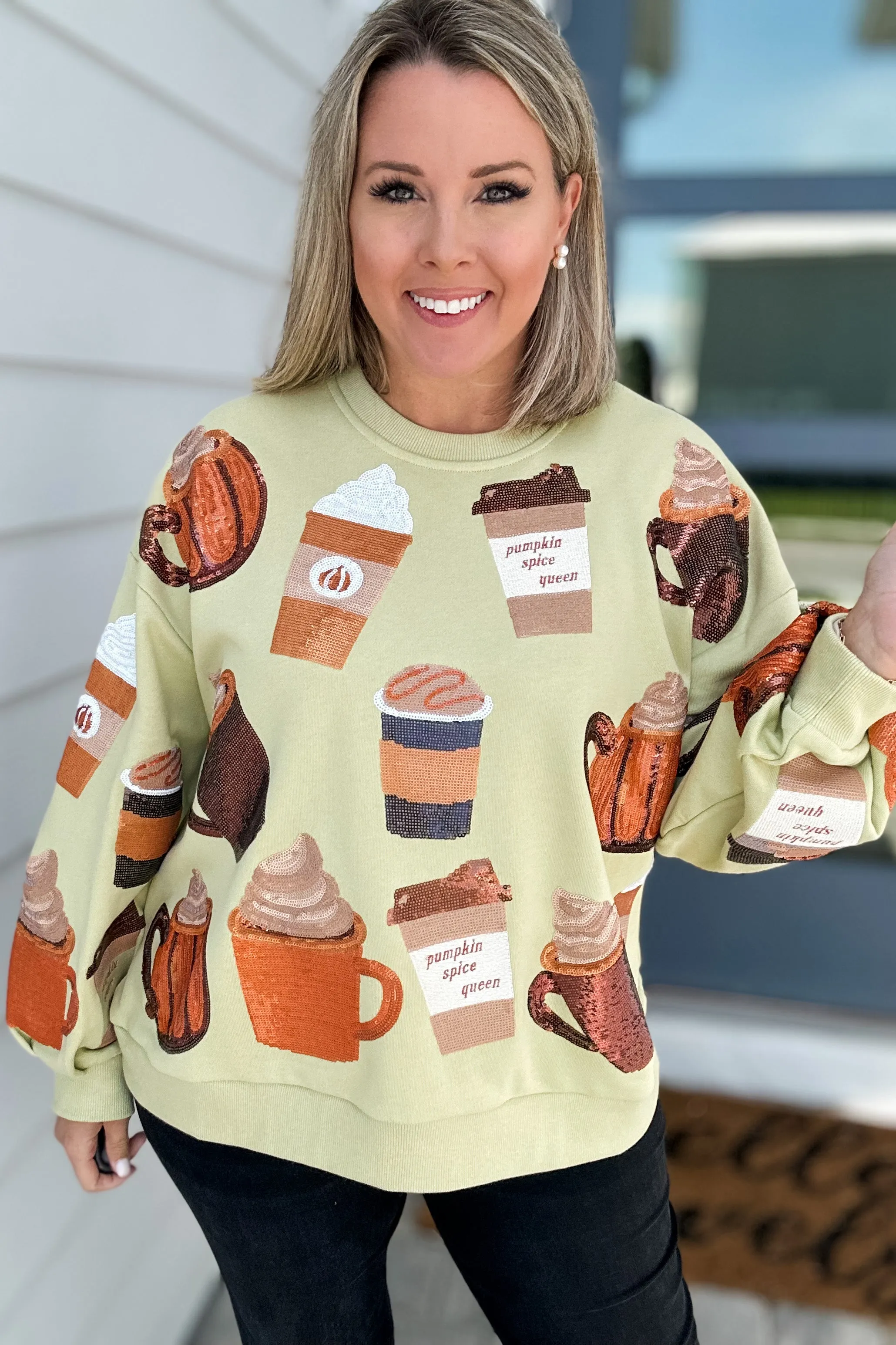 Queen Of Sparkles: Pale Green Pumpkin Spice Queen Sweatshirt