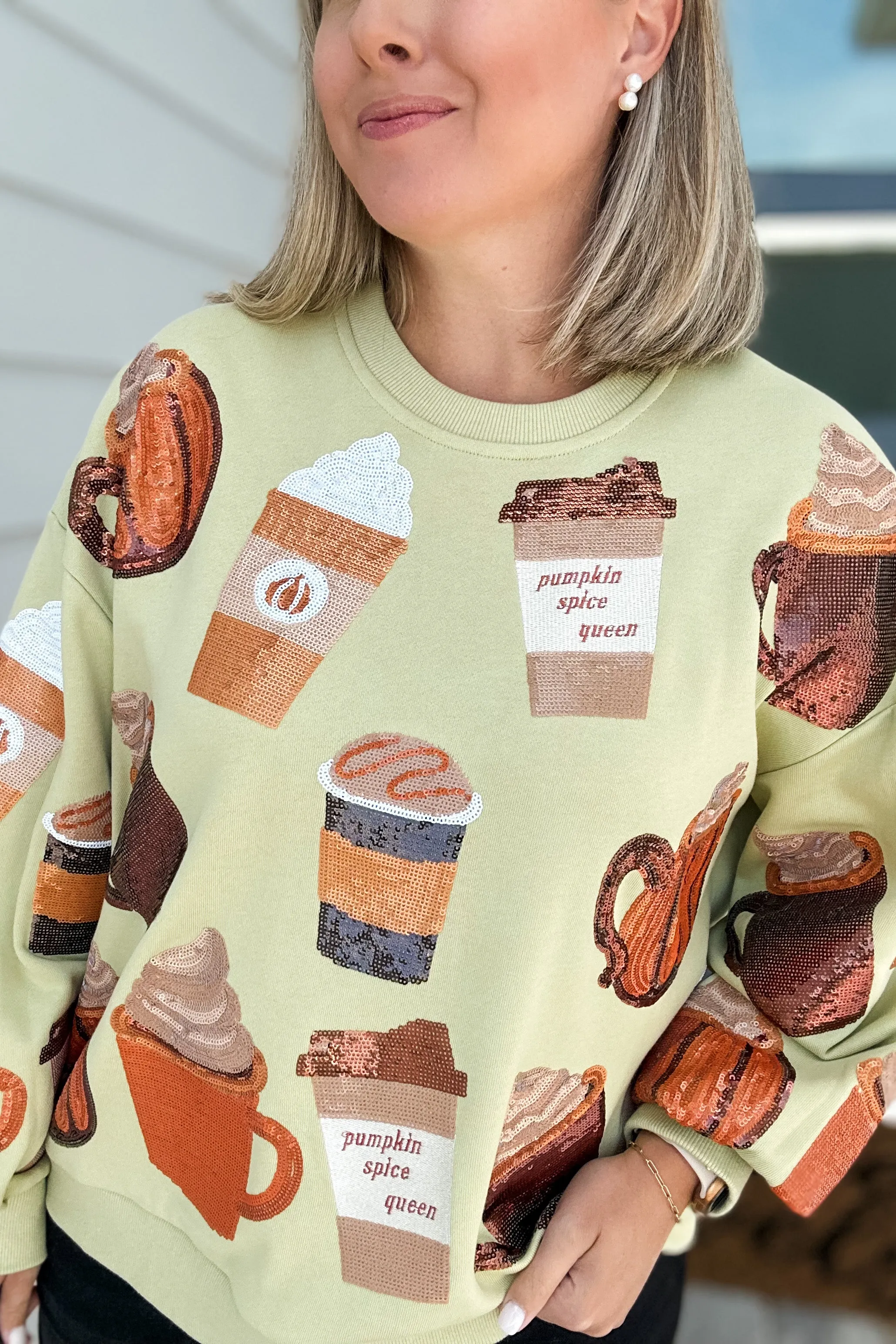 Queen Of Sparkles: Pale Green Pumpkin Spice Queen Sweatshirt