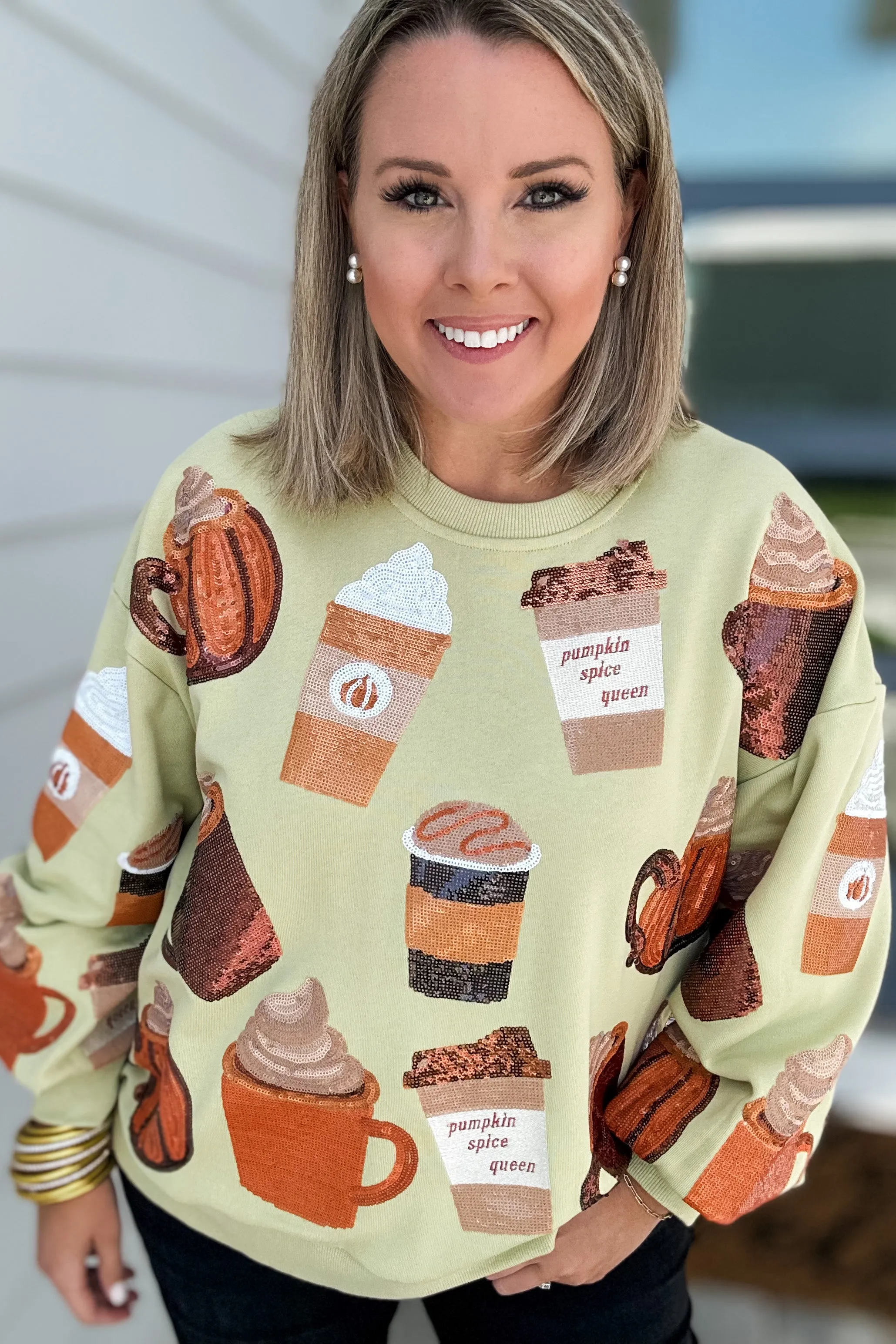 Queen Of Sparkles: Pale Green Pumpkin Spice Queen Sweatshirt