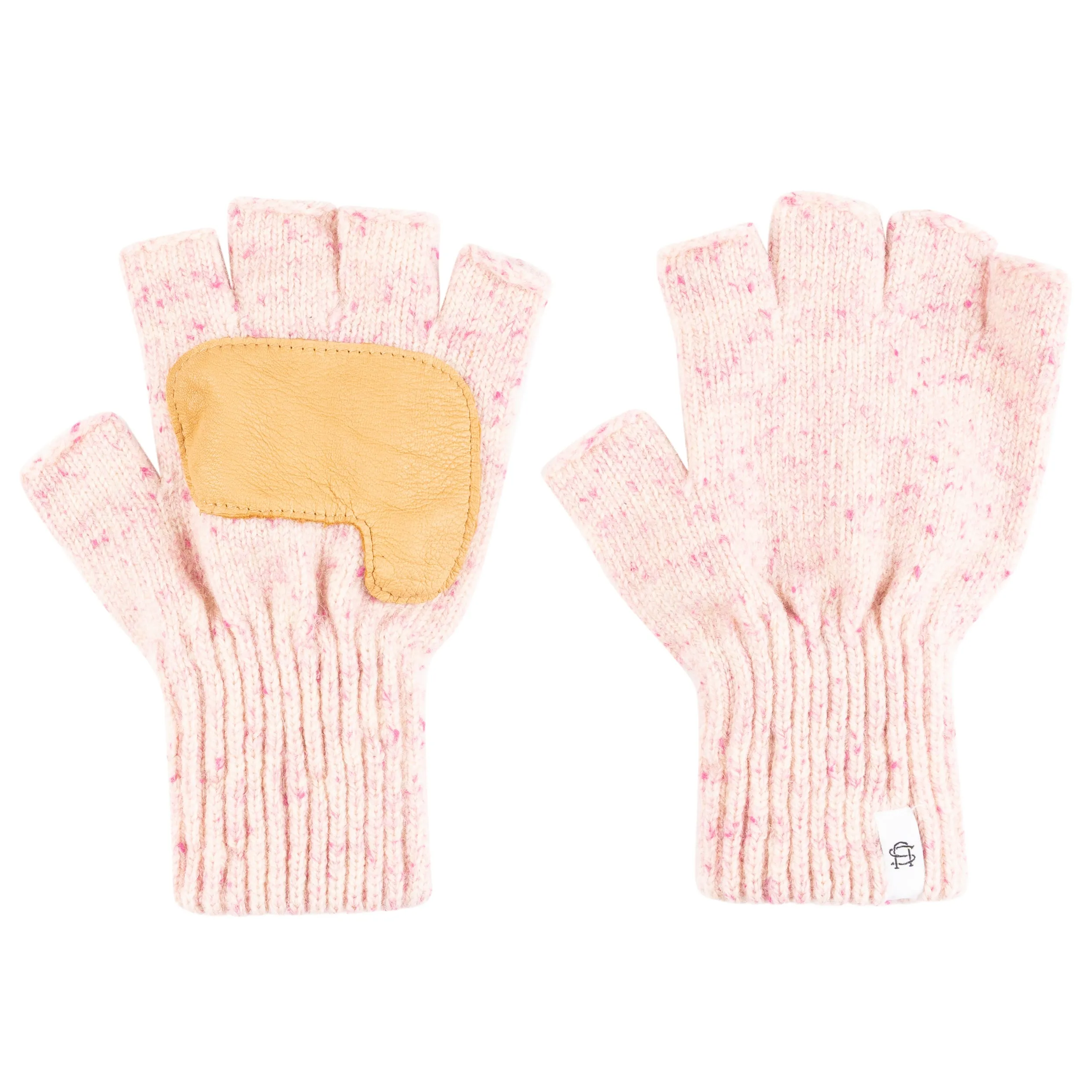 Ragg Wool Fingerless Glove - Cherry Blossom Tweed With Natural Deerskin