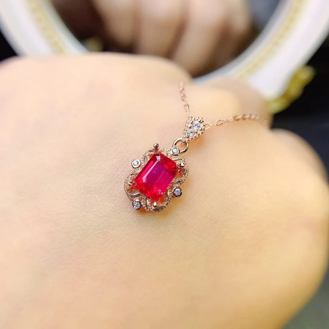 Real Ruby 925 Sterling Silver Necklace