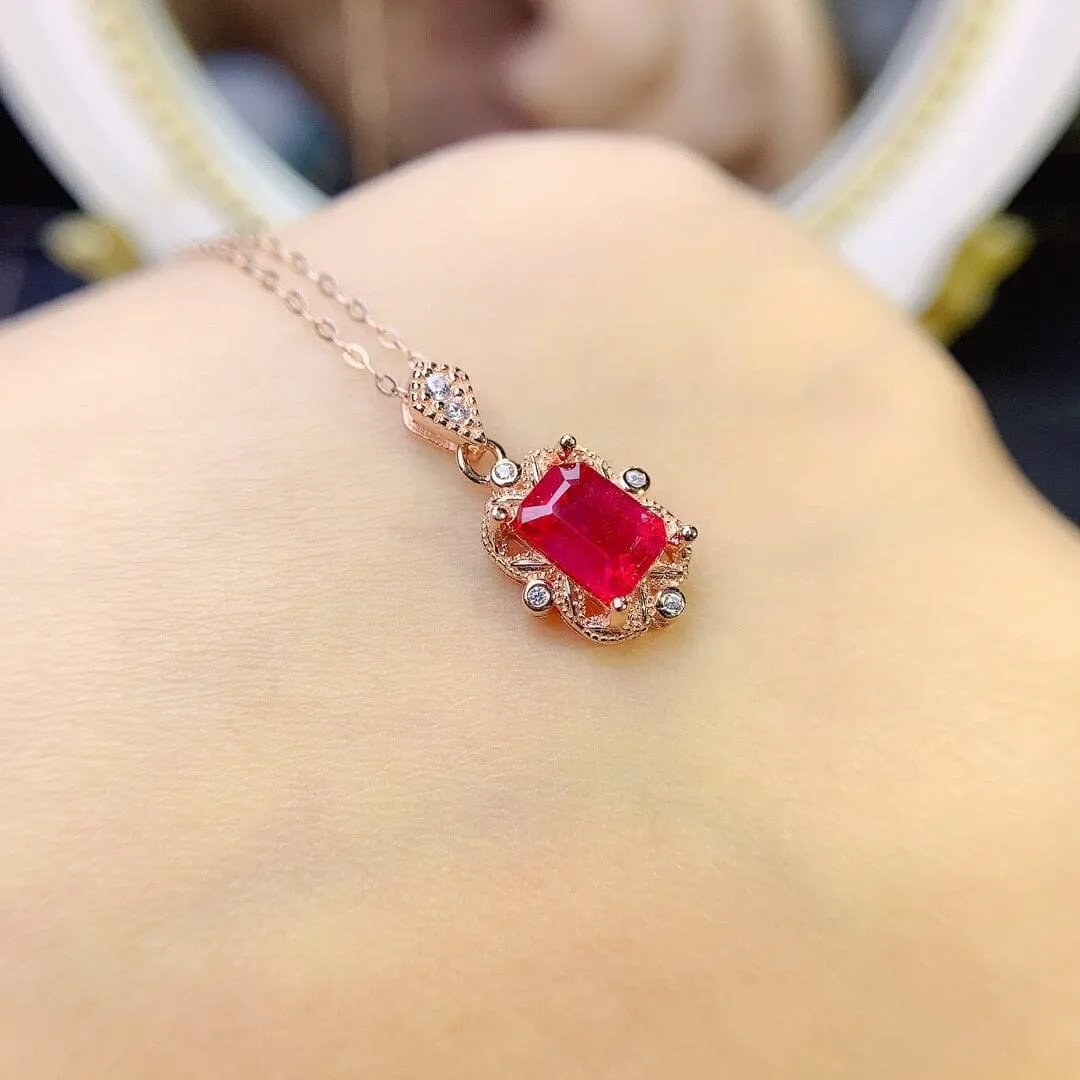 Real Ruby 925 Sterling Silver Necklace