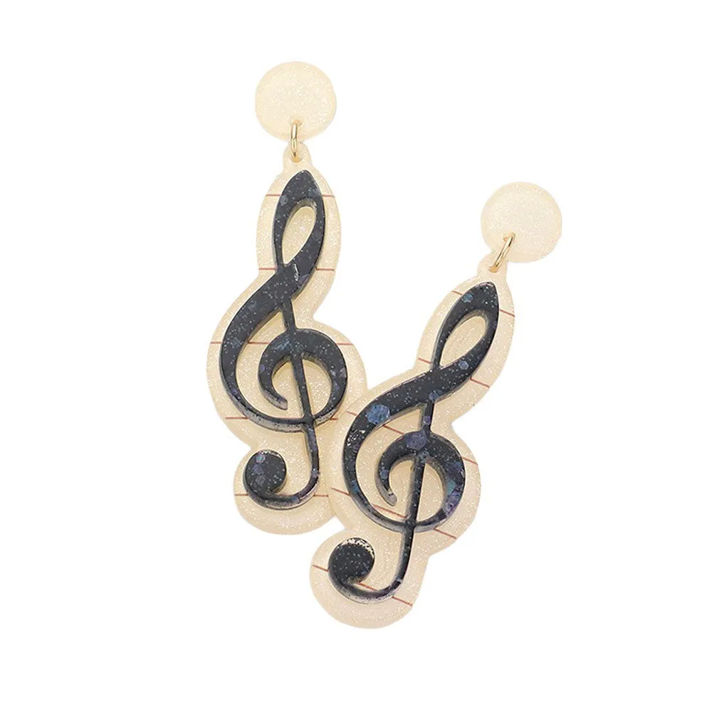 Resin Treble Clef Music Dangle Earrings