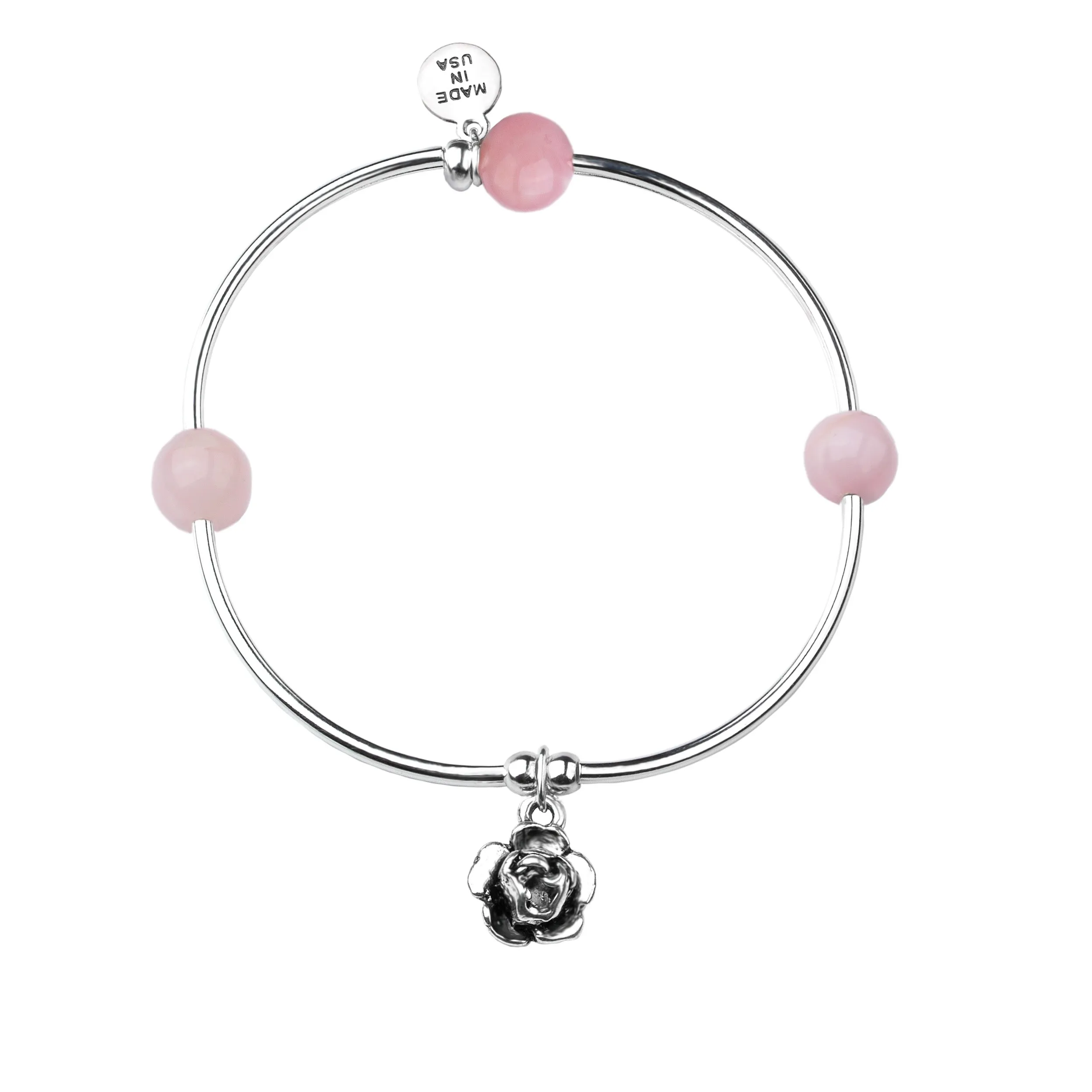 Rose | Soft Bangle Charm Bracelet | Rose Quartz