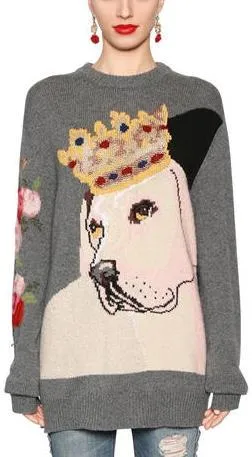 'Royalty' Dog Intarsia Knit Sweater