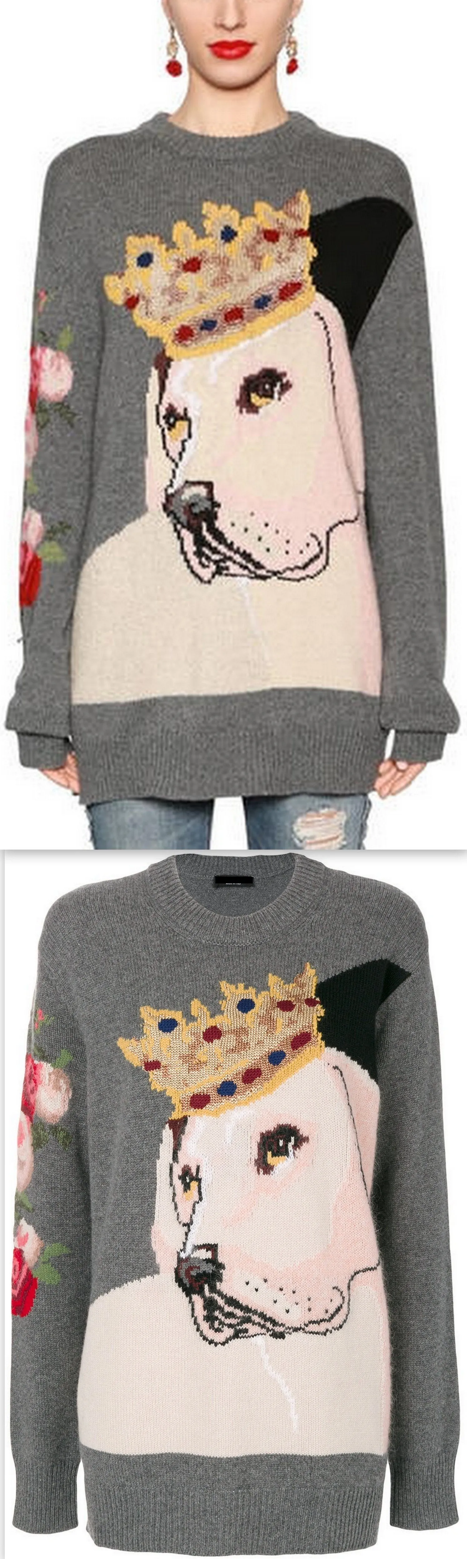 'Royalty' Dog Intarsia Knit Sweater