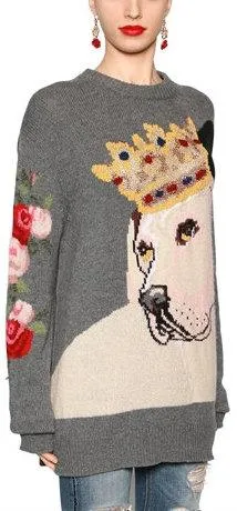 'Royalty' Dog Intarsia Knit Sweater