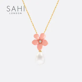 Sahi Peach Lily Flower Pearl Necklace