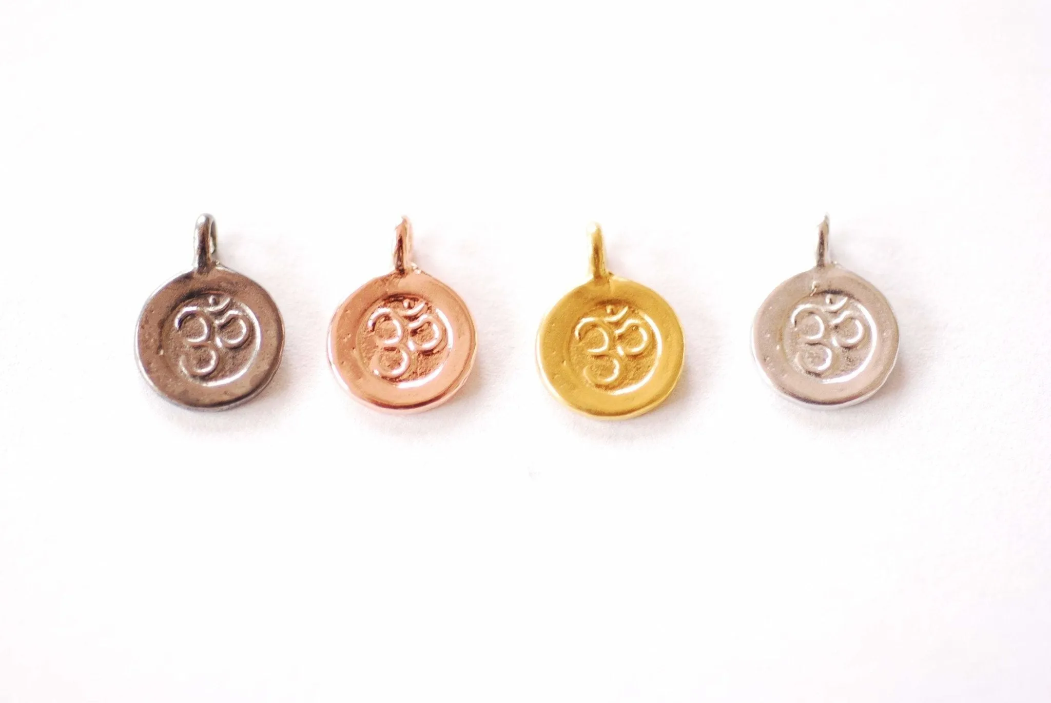 Spiritual Yoga Wholesale Ohm Om Symbol Disc Charm | 18K Gold Plated Brass Meditation Symbol Yoga Buddhist Dangle Pendant HarperCrown B291