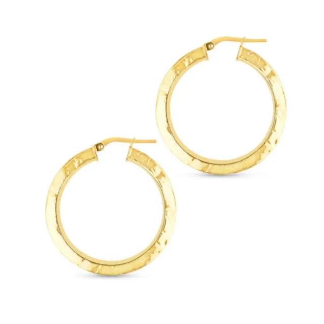 Squared Edged, Textured Hoop Earrings - Silver