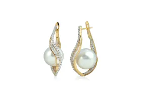 Talay Wave Twist Hoop Pearl Earrings (medium)