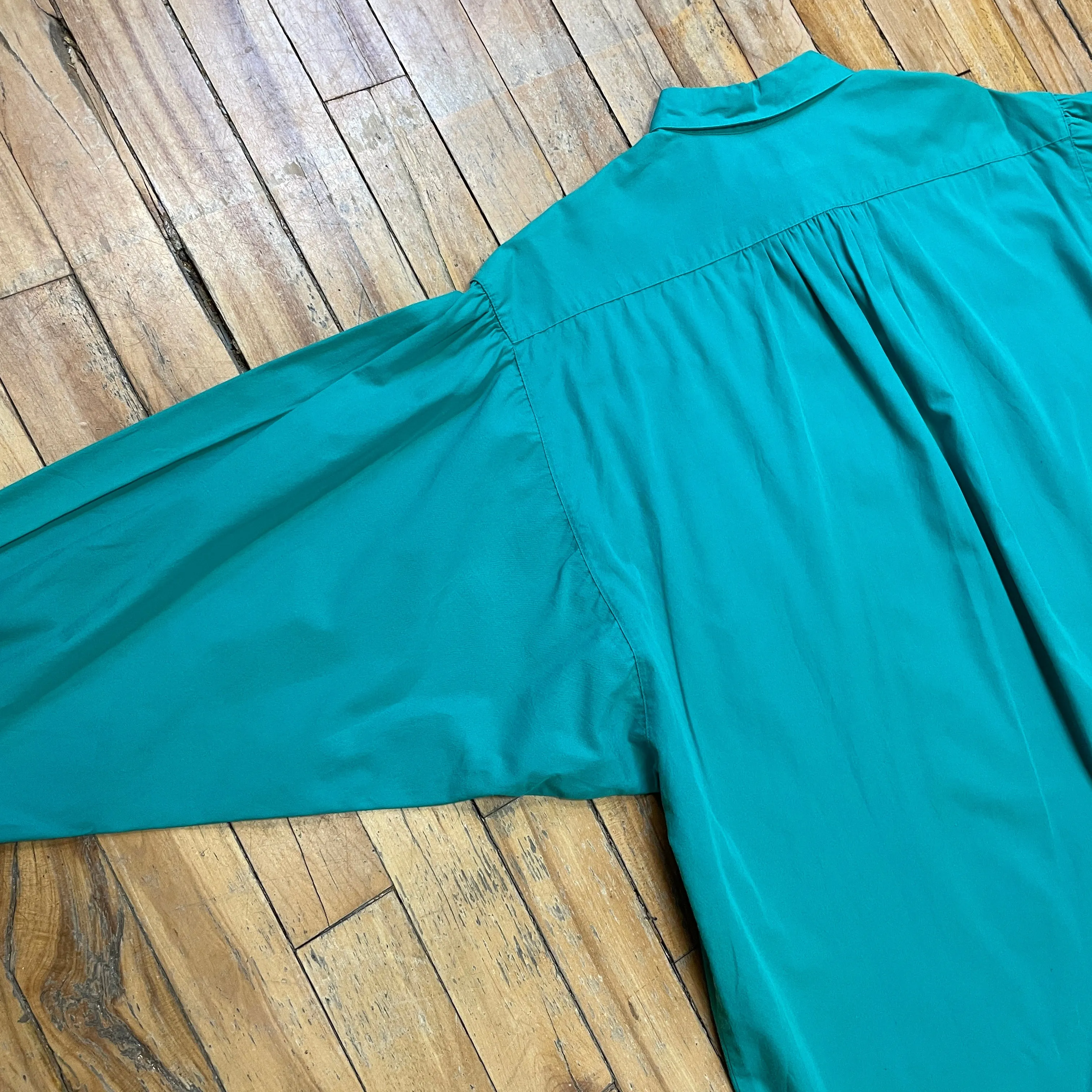 Vintage 90s Designer Album by Kenzo Turquoise Cotton Blouse Size M