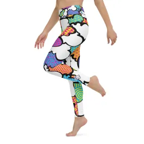 Women's CMYK Graffiti Clouds High Waist Yoga Pants Workout Leggings For Jiu Jitsu 001