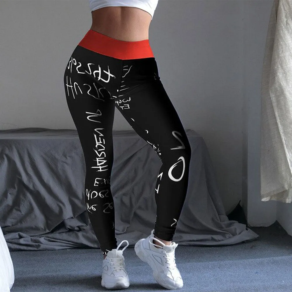 Women's High Waist Yoga Pants - Fitness Motivation Print for Maximum Workout Performance