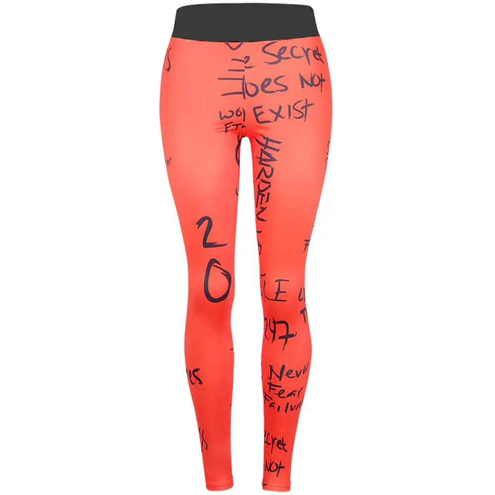 Women's High Waist Yoga Pants - Fitness Motivation Print for Maximum Workout Performance