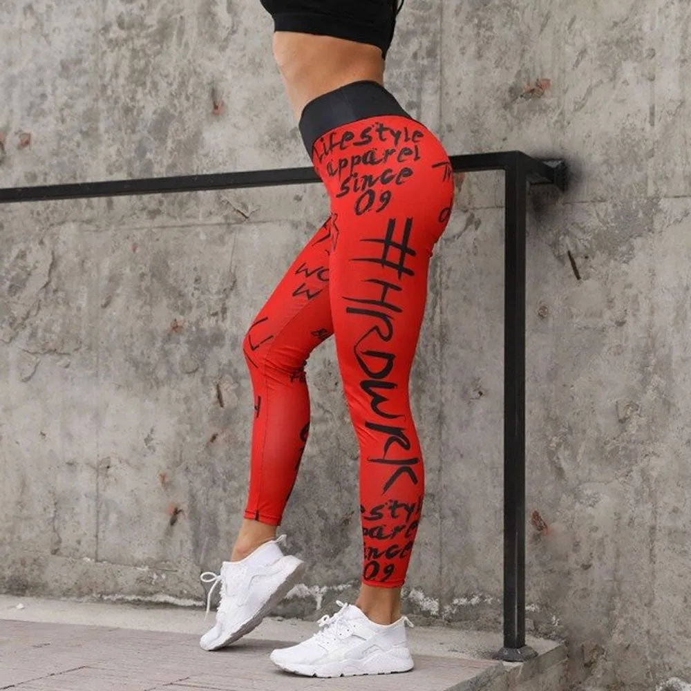 Women's High Waist Yoga Pants - Fitness Motivation Print for Maximum Workout Performance