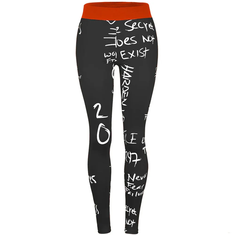 Women's High Waist Yoga Pants - Fitness Motivation Print for Maximum Workout Performance